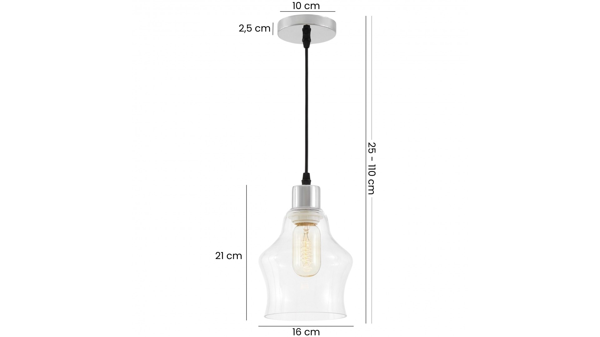 chromowana lampa wisząca z nieregularnym szklanym kloszem 21 cm i regulacją zawieszenia 25 - 110 cm nowoczesne oświetlenie Lampi
