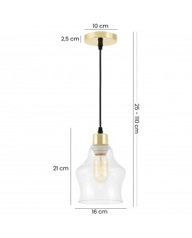 złota lampa wisząca z falowanym szklanym kloszem 21 cm i regulacją zawieszenia 25 - 110 cm elegancki model Lampit Moro 1B