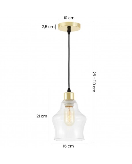 złota lampa wisząca z falowanym szklanym kloszem 21 cm i regulacją zawieszenia 25 - 110 cm elegancki model Lampit Moro 1B