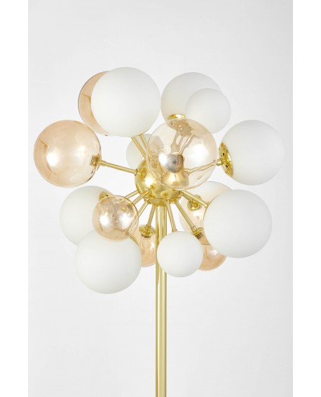 Lampa podłogowa stojąca, nowoczesna, złota Galaksida z ozdobnymi kulkami w różnych rozmiarach
