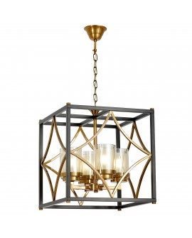 Czarno-złota szczotkowana lampa wisząca QUADRATO Lumina Deco w geometrycznej formie na łańcuchu