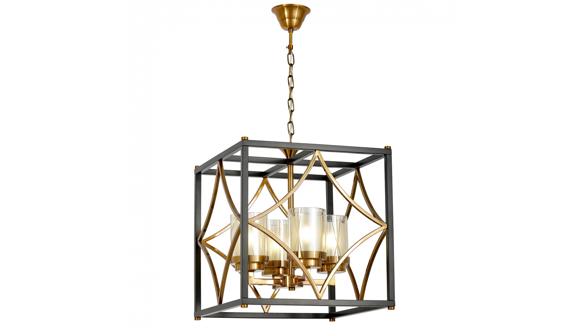 Czarno-złota szczotkowana lampa wisząca QUADRATO Lumina Deco w geometrycznej formie na łańcuchu