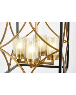 Czarno-złota szczotkowana lampa wisząca QUADRATO Lumina Deco w geometrycznej formie na łańcuchu