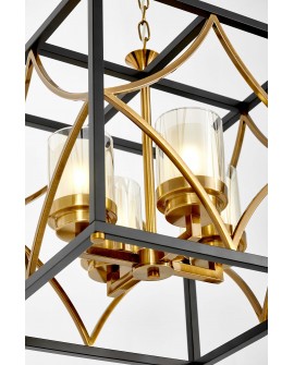 Czarno-złota szczotkowana lampa wisząca QUADRATO Lumina Deco w geometrycznej formie na łańcuchu