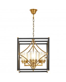 Czarno-złota szczotkowana lampa wisząca QUADRATO Lumina Deco w geometrycznej formie na łańcuchu