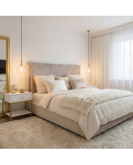 elegancka lampa wisząca złoty kolor do sypialni przy łóżku delikatne światło MORO 1A projekt Lampit do przytulnej aranżacji