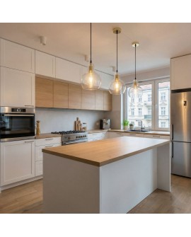 stylowa złota lampa wisząca do kuchni nad wyspę szklany klosz i lekka konstrukcja MORO 1A producent Lampit do wnętrz modern