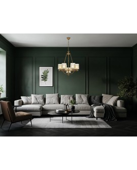 Lampa wisząca loft mosiężna Santini W7 Lumina Deco na białym tle, elegancki żyrandol w klasycznym stylu