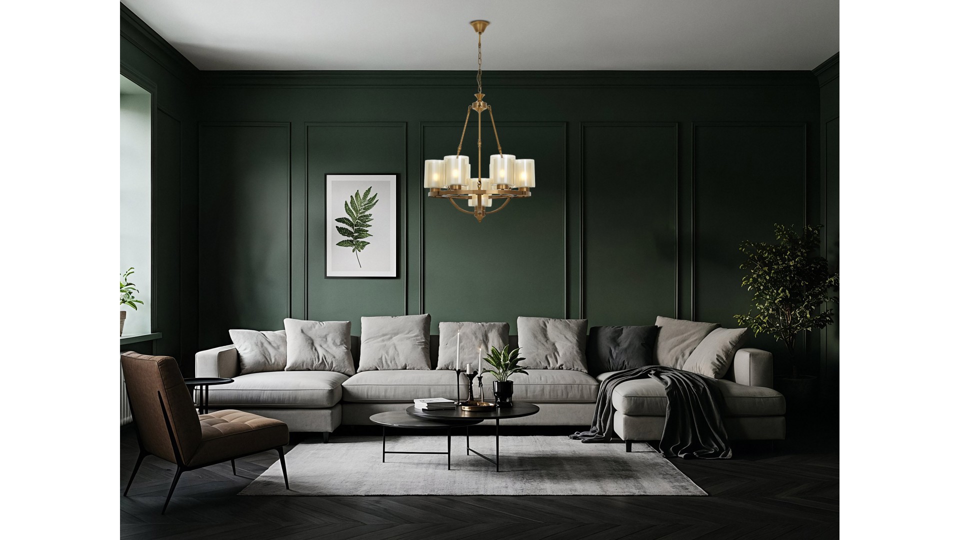 Lampa wisząca loft złota szczotkowana Santini W7 Lumina Deco na białym tle, elegancki żyrandol w klasycznym stylu