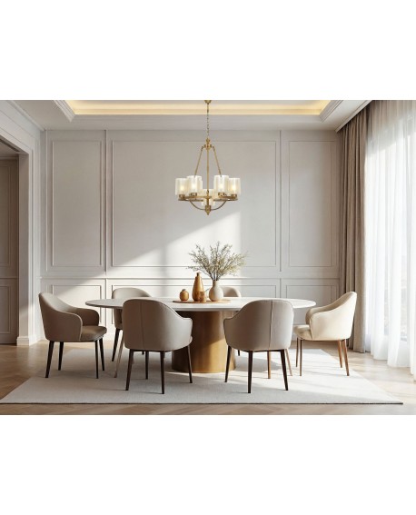 Lampa wisząca loft mosiężna Santini W7 Lumina Deco na białym tle, elegancki żyrandol w klasycznym stylu