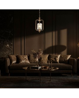  Lampa wisząca ATLANTA W1 w stylu loft, mosiężna z eleganckim szklanym kloszem, idealna do nowoczesnych wnętrz, dodająca ciepła