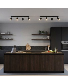 czarna lampa sufitowa spot z czterema regulowanymi tubami na długiej listwie do dużych wnętrz producent lampit model NEO W4