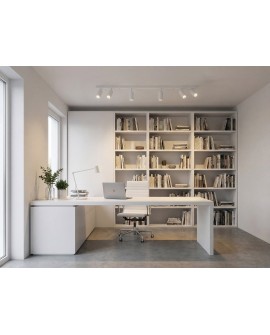 nowoczesny spot sufitowy biały z 6 punktami światła w jasnym salonie z regałem model Neo W6 od Lampit do wnętrz modern