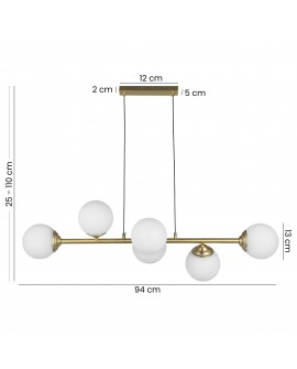lampa wisząca sufitowa złoto szczotkowane z sześcioma kulami FINO 6 LED od Lampit szerokość 94 cm regulacja 25 - 110 cm