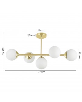 lampa sufitowa plafon złoto klasyczne z pięcioma kulami FINO 5 od Lampit szerokość 77 cm wysokość 40 cm klosze 13 cm