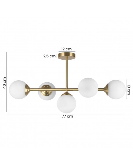 lampa sufitowa plafon złoto szczotkowane z pięcioma kulami FINO 5 LED od Lampit szerokość 77 cm wysokość 40 cm