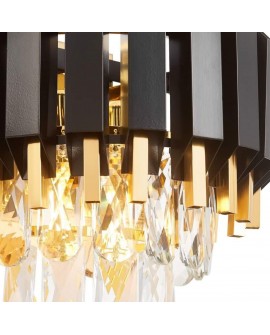 dekoracyjna lampa ścienna RIVO W2 firmy Lampit czarne lamele złote oprawki i zwisające kryształowe elementy