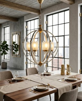 LAMPA WISZĄCA LOFT SATYNOWO-ZŁOTA SZCZOTKOWANA BERGEN W6 LUMINA DECO