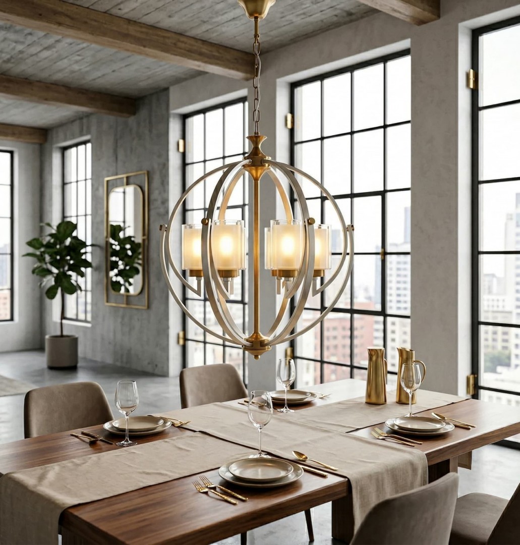 LAMPA WISZĄCA LOFT SATYNOWO-ZŁOTA SZCZOTKOWANA BERGEN W6 LUMINA DECO