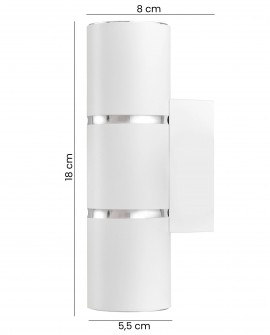 biało chromowany kinkiet ASTI W2 marki Lampit o wysokości 18 cm i szerokości 8 cm z cylindryczną obudową na ścianę