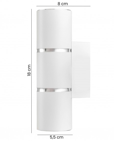biało chromowany kinkiet ASTI W2 marki Lampit o wysokości 18 cm i szerokości 8 cm z cylindryczną obudową na ścianę