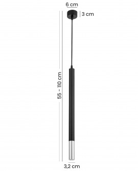 nowoczesna lampa wisząca TUBA SLIM W1 marki Lampit o regulowanej wysokości 55-110 cm w czarno chromowanym wykończeniu