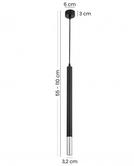 nowoczesna lampa wisząca TUBA SLIM W1 marki Lampit o regulowanej wysokości 55-110 cm w czarno chromowanym wykończeniu
