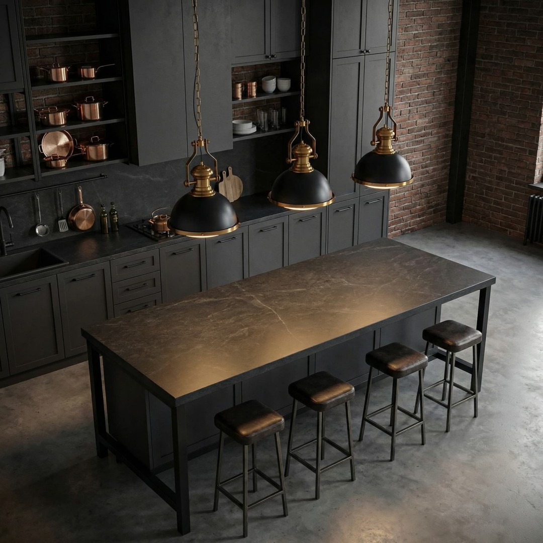 LAMPA WISZĄCA INDUSTRIALNA LOFT CZARNO-ZŁOTA SZCZOTKOWANA ETTORE LUMINA DECO