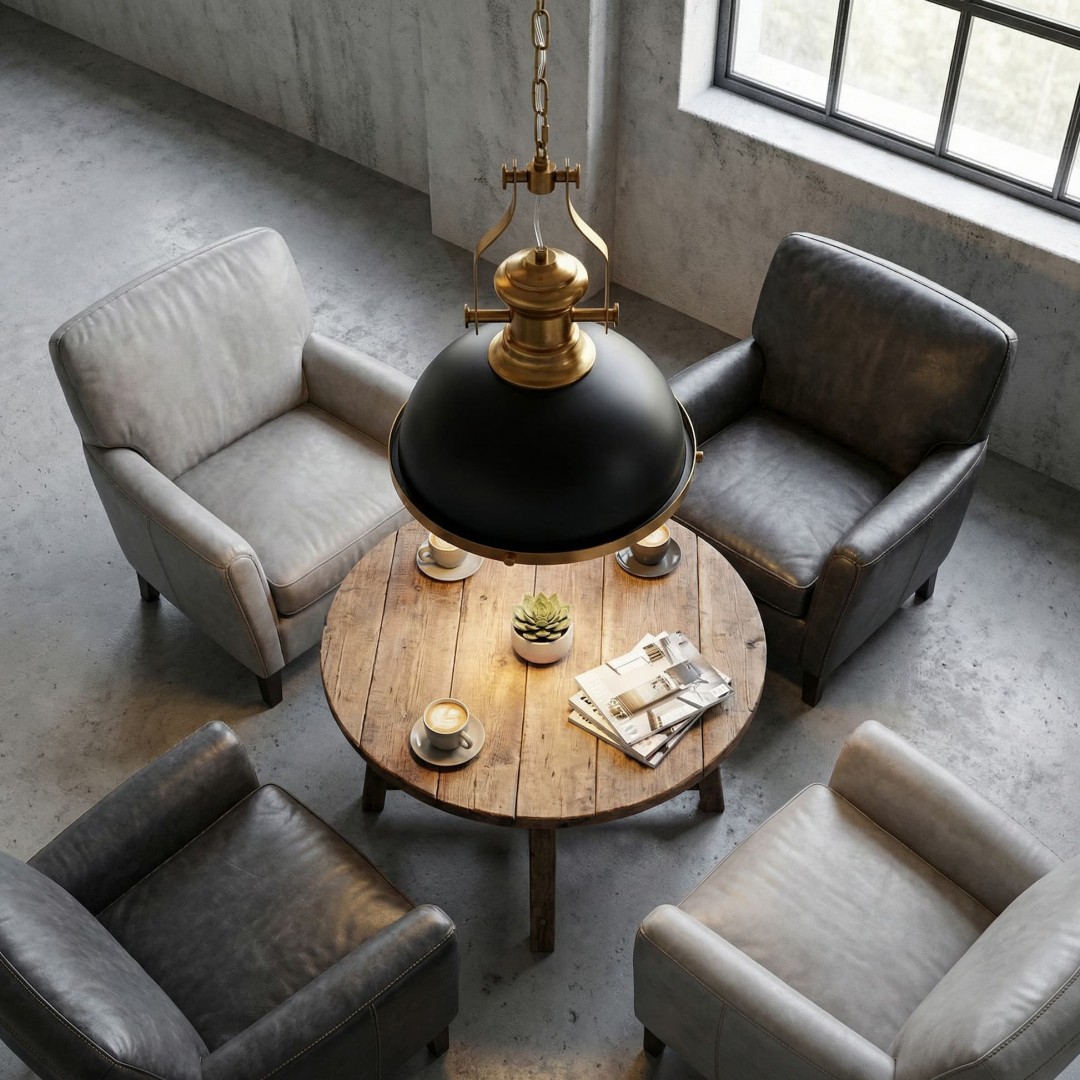 LAMPA WISZĄCA INDUSTRIALNA LOFT CZARNO-ZŁOTA SZCZOTKOWANA ETTORE LUMINA DECO
