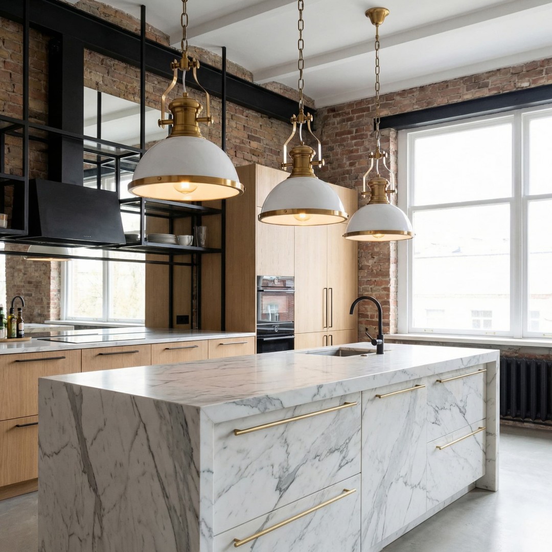 LAMPA WISZĄCA INDUSTRIALNA LOFT BIAŁO-ZŁOTA SZCZOTKOWANA ETTORE LUMINA DECO