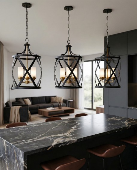 LAMPA WISZĄCA SUFITOWA LOFT CZARNO-MOSIĘŻNA ASTILA W3 LUMINA DECO