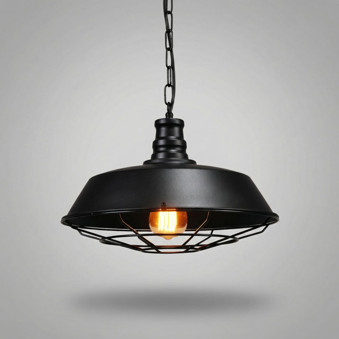Lampa sufitowa matowa czerń z kratowaną osłoną