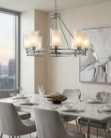 LAMPA WISZĄCA ŻYRANDOL NOWOCZESNY CHROMOWANY MARIETTA W8 LUMINA DECO