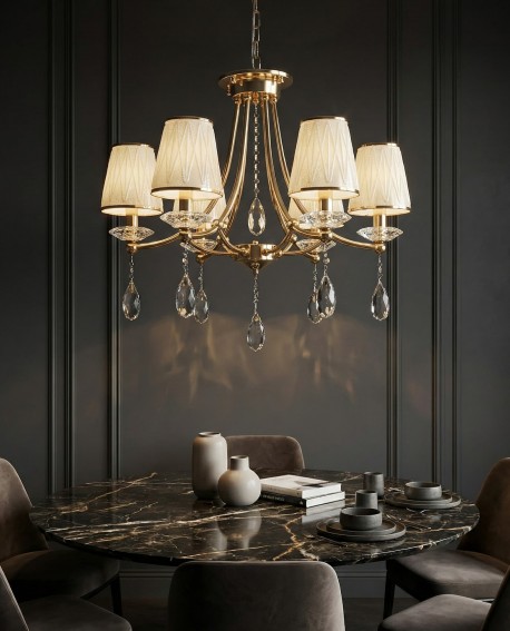 ŻYRANDOL KLASYCZNY KRYSZTAŁOWY ZŁOTY DOMINNI W6 LUMINA DECO