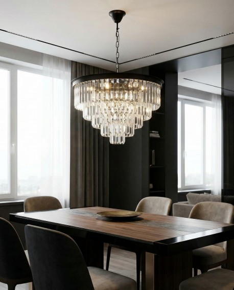 NOWOCZESNY ŻYRANDOL KRYSZTAŁOWY CZARNY CAPRIA D50