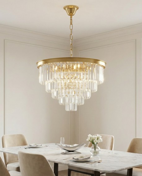 NOWOCZESNY ŻYRANDOL KRYSZTAŁOWY MOSIĘŻNY CAPRIA D50