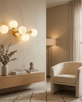 kinkiet nowoczesny zlota marsiada 5 z bialymi kulami lumina deco