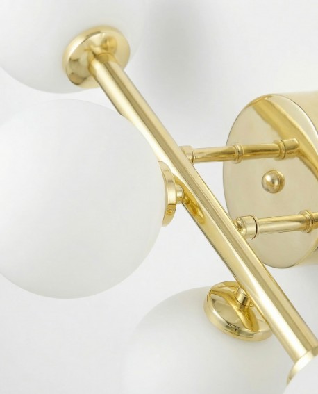 kinkiet nowoczesny zlota marsiada 5 z bialymi kulami lumina deco