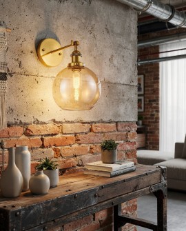 LAMPA ŚCIENNA KINKIET LOFT ZŁOTO SZCZOTKOWANE BURSZTYNOWA NAVARRO