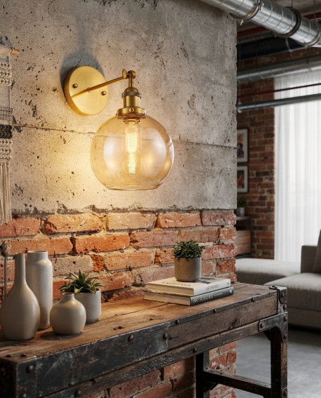 LAMPA ŚCIENNA KINKIET LOFT MOSIĘŻNO-BURSZTYNOWA NAVARRO