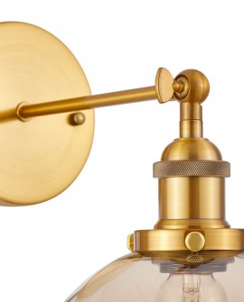 LAMPA ŚCIENNA KINKIET LOFT ZŁOTO SZCZOTKOWANE BURSZTYNOWA NAVARRO