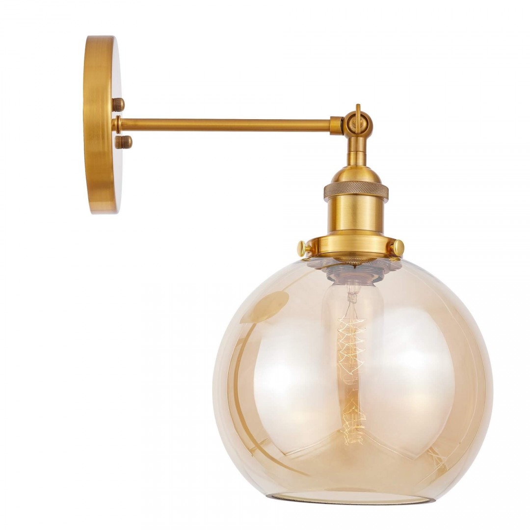 LAMPA ŚCIENNA KINKIET LOFT ZŁOTO SZCZOTKOWANE BURSZTYNOWA NAVARRO