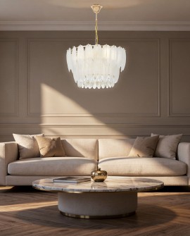 ŻYRANDOL NOWOCZESNY KRYSZTAŁOWY BIAŁO-ZŁOTY CAVALINI D50 LUMINA DECO