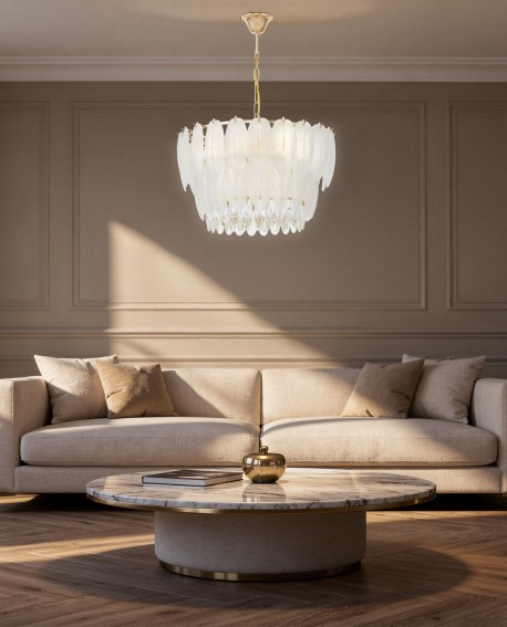 ŻYRANDOL NOWOCZESNY KRYSZTAŁOWY BIAŁO-ZŁOTY CAVALINI D50 LUMINA DECO