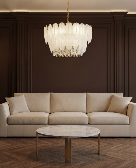 ŻYRANDOL NOWOCZESNY KRYSZTAŁOWY BIAŁO-ZŁOTY CAVALINI D50 LUMINA DECO