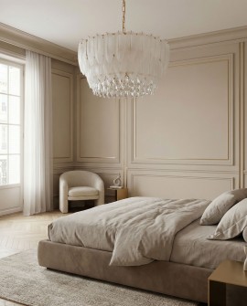 NOWOCZESNY ŻYRANDOL KRYSZTAŁOWY BIAŁO-ZŁOTY CAVALINI D60 LUMINA DECO