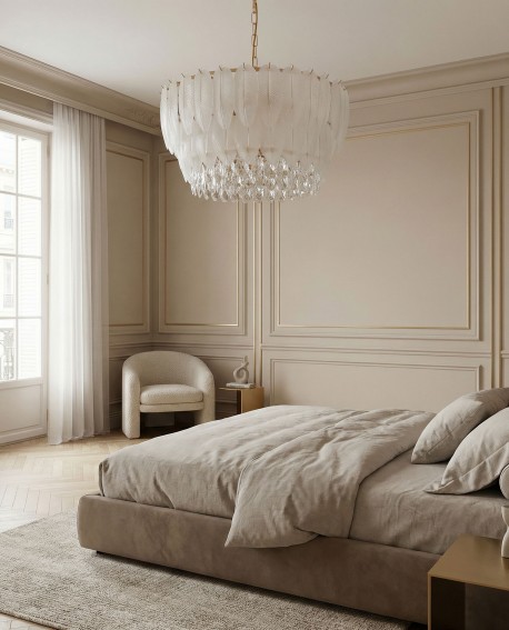 NOWOCZESNY ŻYRANDOL KRYSZTAŁOWY BIAŁO-ZŁOTY CAVALINI D60 LUMINA DECO