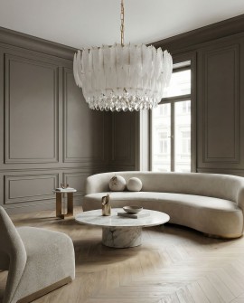 NOWOCZESNY ŻYRANDOL KRYSZTAŁOWY BIAŁO-ZŁOTY CAVALINI D60 LUMINA DECO