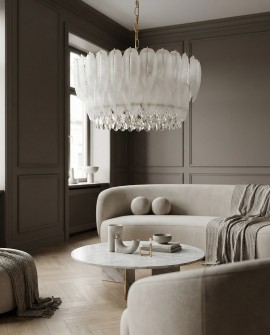 NOWOCZESNY ŻYRANDOL KRYSZTAŁOWY BIAŁO-ZŁOTY CAVALINI D60 LUMINA DECO