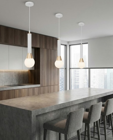 LAMPA WISZĄCA SUFITOWA NOWOCZESNA BIAŁO-ZŁOTA FOLINO W1 LUMINA DECO